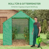 Outsunny Szklarnia foliowa, 2 x 3 x 2 m, Szklarnia odporna na wiatr z oknem na rolce, drzwiami na rolce, ochrona UV, Szklarnia na pomidory, do ogrodu, stal, zielony(m-5)
