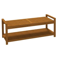 Outsunny Tuinbank voor 2 personen, met opbergplank, van acaciahout, latten zitting, 118 x 40,5 x 46 cm, teak(m-10)