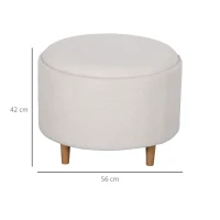 HOMCOM Stołek otomana ze schowkiem, okrągły stołek ze składanym siedziskiem, drewniane nogi, nowoczesny, do salonu, sypialni, biały, Ø56 x 42 cm(m-3)