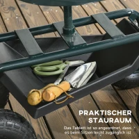 Outsunny Tuinwagen met zitplaats, draaibaar, verstelbaar in hoogte, tot 150 kg, staal, Donkergroen(m-6)