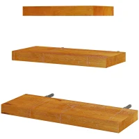 HOMCOM Półka wisząca 3 sztuki, półka ścienna z litego drewna, półka do prezentacji, do kuchni, salonu, łazienki, drewno, brązowy, 30/40/50 x 18 x 3,6 cm(m-1)