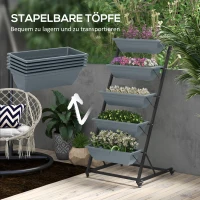 Outsunny Stapelbare Plantentrap Bloemenstandaard Plantenbak, Weerbestendig, 65 x 67 x 145 cm, Grijs + Zwart(m-8)