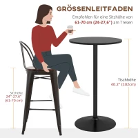 HOMCOM Stolik barowy, stojący stół jadalny, okrągły stolik barowy, stół kuchenny do salonu, jadalni, stal, czarny, Ø60 x 102 cm(m-7)