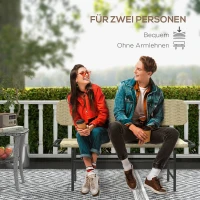 Outsunny Ławka ogrodowa dla 2 osób, sztuczny rattan, nierdzewny stelaż metalowy, 132 x 66 x 80 cm, Khaki(m-4)