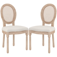 HOMCOM Set of 2 Dining Chairs Kitchen Chairs, Vintage Design, Vienna Straw Look, Natural + Cream