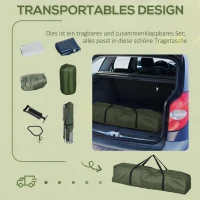 Outsunny Campingbed Veldbed, 5-delige set, inclusief draagtas, 193 x 86 x 43/63 cm, Groen(m-4)