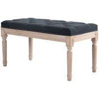HOMCOM Tapicerowana ławka w stylu vintage, ławka do sypialni z guzikami, wykończona w lnianej fakturze, wytrzymała do 120 kg, 80x40x43cm, kolor ciemnoszary(m-1)
