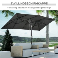 Outsunny Parasol, 150 x 295cm, Parasol ogrodowy, Podwójny parasol z regulowanym kątem nachylenia, Parasol rynkowy na taras, Poliester, Szary(m-5)