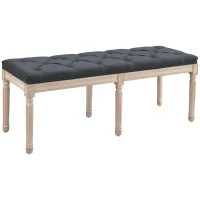 HOMCOM Tapicerowana ławka w stylu vintage, łóżkowa ławka sypialniana z guzikami, wykończenie lniane, wytrzymała do 120 kg, 117x40x48cm, ciemnoszara(m-10)