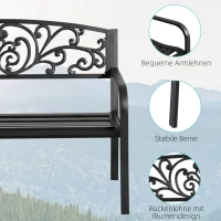 Outsunny Ławka Ogrodowa Metalowa z Wzornictwem Kwiatowym, 2-osobowa, Nośność 240 kg, Stal, 127D x 60S x 87W cm, Czarny(m-5)