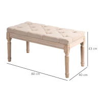HOMCOM Pufa tapicerowana Vintage, ławka do sypialni z guzikami, wykończenie lniane, wytrzymała do 120 kg, 80x40x43cm, beżowa(m-3)
