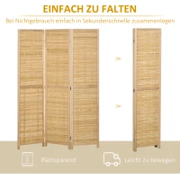 HOMCOM Parawan Składana Ścianka Dzieląca, Bambus, 3-częściowy, 120 cm x 170 cm x 1,8 cm, Naturalny(m-6)