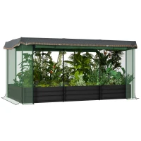 Outsunny Hoge plantenbak met vogelnet en zonnescherm, metalen behuizing, 230x110x110 cm, Grijs/Groen/Zwart(m-10)