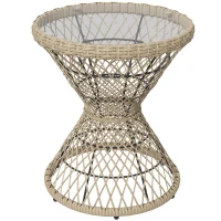 Outsunny Coffee Table Side Table Boho Design, Glass Top, PE Rattan, 45 cm x 45 cm x 52 cm, Natural(m-1)