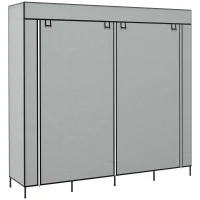 HOMCOM Fabric Wardrobe Closet, Doors, 2 Clothes Rails, 10 Compartments, Gray(m-6)