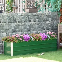 Outsunny Stalowa donica ogrodowa z 3 osobnymi obszarami do uprawy, otwarty dół, prosty montaż, 183 x 47 x 40cm, Zielony(m-2)