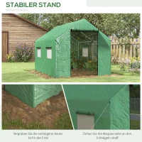 Outsunny Szklarnia foliowa, 2 x 3 x 2 m, Szklarnia odporna na wiatr z oknem na rolce, drzwiami na rolce, ochrona UV, Szklarnia na pomidory, do ogrodu, stal, zielony(m-6)