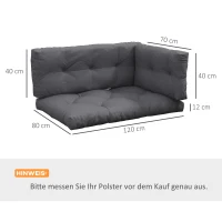 Outsunny Poduszki na palety, zestaw 3 sztuki, poduszki na ławki z ochroną UV, poduszki na meble ogrodowe, poduszki na taras, kolor ciemnoszary(m-3)