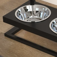 PawHut Verhoogde voerbakken voor huisdieren, roestvrijstalen voerbakken, 40,5 x 22 x 39 cm, zwart + zilver(m-9)