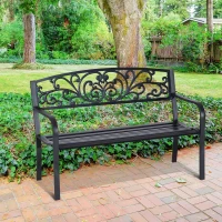 Outsunny Ławka Ogrodowa Metalowa z Wzornictwem Kwiatowym, 2-osobowa, Nośność 240 kg, Stal, 127D x 60S x 87W cm, Czarny(m-7)
