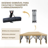 Outsunny Tenda para Festas 6x3 m Tenda de Jardim com 6 Mosquiteiros Bolsa de Transporte e Estrutura de Aço para Campismo Festas Bege(m-5)