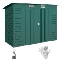 Outsunny 3.7 x 7.9ft Galvanised Steel Shed, with Latched Door and Padlock - Green(m-11)