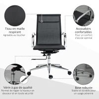 Vinsetto Chaise de bureau ergonomique fauteuil pivotant 360° hauteur réglable tissu maille textilène 56 x 59 x 109 cm noir(m-5)