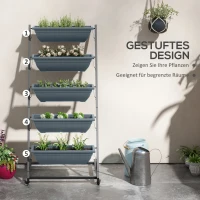 Outsunny Stapelbare Plantentrap Bloemenstandaard Plantenbak, Weerbestendig, 65 x 67 x 145 cm, Grijs + Zwart(m-4)