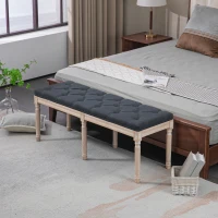 HOMCOM Tapicerowana ławka w stylu vintage, łóżkowa ławka sypialniana z guzikami, wykończenie lniane, wytrzymała do 120 kg, 117x40x48cm, ciemnoszara(m-2)