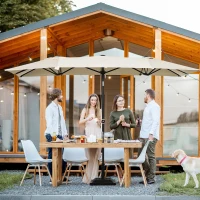 Outsunny Large Patio Umbrella, Height Adjustable, Tiltable, 150x295x170-214 cm, Cream(m-2)