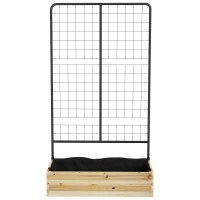 Outsunny Houten verhoogde plantenbak met klimrek, voering van vliesstof, natuurlijk hout, staal, 80x38x145 cm, zwart(m-9)