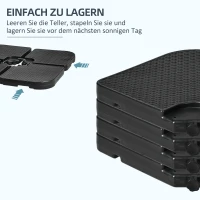Outsunny 4-częściowy waga na parasol ogrodowy, odporna na warunki atmosferyczne, waga na parasol z uchwytem, waga na parasol ogrodowy z możliwością napełnienia 80 kg piaskiem lub 60 kg wodą, HDPE, czarny(m-7)