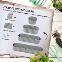 Outsunny Podwyższone łóżko na rośliny, modułowe łóżko ogrodowe, chronione krawędzie, design bez dna, 195 x 62 x 30 cm, Srebrny(m-4)