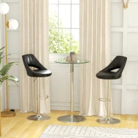 HOMCOM Stolik barowy stołowy dla 2 osób, stolik bistro z blatem ze szkła hartowanego, stół kuchenny do kuchni, jadalni, stal, przezroczysty, Ø60 x 102 cm(m-2)