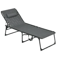 Outsunny Zonnebed Ligstoel Tuinligstoel, inklapbaar, inclusief kussen, weerbestendig; 188 cm x 65 cm x 36 cm, Grijs + Zwart(m-10)