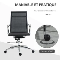 Vinsetto Chaise de bureau ergonomique fauteuil pivotant 360° hauteur réglable tissu maille textilène 56 x 59 x 109 cm noir(m-8)