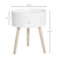 HOMCOM Stolik kawowy z szufladą, okrągły stolik pomocniczy, stolik do salonu, sypialni, wytrzymały do 50 kg, kolor biały, 38 x 38 x 45 cm(m-3)