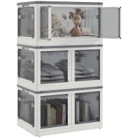 HOMCOM Storage Box, Set of 3, Foldable, with Wheels, 60 x 42 x 34 cm, White(m-6)