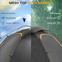 Outsunny Aluminium Frame Camping Tent Dome Tent with Removable Rainfly, 2000mm Waterproof, for 1-2 Man, Grey(m-4)