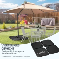 Outsunny 4-częściowy waga na parasol ogrodowy, odporna na warunki atmosferyczne, waga na parasol z uchwytem, waga na parasol ogrodowy z możliwością napełnienia 80 kg piaskiem lub 60 kg wodą, HDPE, czarny(m-4)