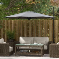 Outsunny Ø3 m Zweefparasol, kantelbaar, draaibaar, handmatig bedienbaar, windkap, metalen mast, donkergrijs(m-2)