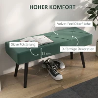 HOMCOM Ławka tapicerowana łóżkowa, ławka do przedpokoju z wzorem X, w wykończeniu z weluru, wytrzymała do 120 kg, do sypialni, 100 x 36 x 45 cm, zielona(m-4)