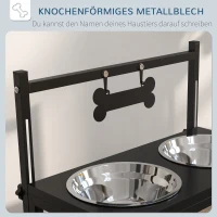 PawHut Verhoogde voerbakken voor huisdieren, roestvrijstalen voerbakken, 40,5 x 22 x 39 cm, zwart + zilver(m-4)