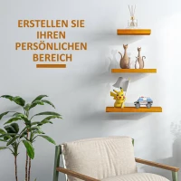 HOMCOM Półka wisząca 3 sztuki, półka ścienna z litego drewna, półka do prezentacji, do kuchni, salonu, łazienki, drewno, brązowy, 30/40/50 x 18 x 3,6 cm(m-8)