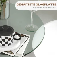 HOMCOM Stolik barowy stołowy dla 2 osób, stolik bistro z blatem ze szkła hartowanego, stół kuchenny do kuchni, jadalni, stal, przezroczysty, Ø60 x 102 cm(m-5)