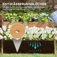 Outsunny Wysoka grządka, 3 skrzynki na kwiaty, odporna na warunki atmosferyczne, otwory odpływowe, wyściółka wewnętrzna, rama z naturalnego drewna, 108 x 80 x 140 cm(m-6)