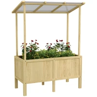 Outsunny Houten verhoogde plantenbak met dak, afwateringsgaten, voering van vliesdoek, weerbestendig, sparrenhout, 110x60x152 cm(m-10)