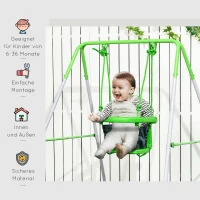 Outsunny Huśtawka dla dzieci, dla 6-36 miesięcy, Poręcz bezpieczeństwa, Pasek bezpieczeństwa, Stalowy stelaż, 122 x 146 x 122 cm, Zielony(m-4)