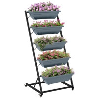 Outsunny Stapelbare Plantentrap Bloemenstandaard Plantenbak, Weerbestendig, 65 x 67 x 145 cm, Grijs + Zwart