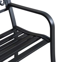 Outsunny Ławka Ogrodowa Metalowa z Wzornictwem Kwiatowym, 2-osobowa, Nośność 240 kg, Stal, 127D x 60S x 87W cm, Czarny(m-8)